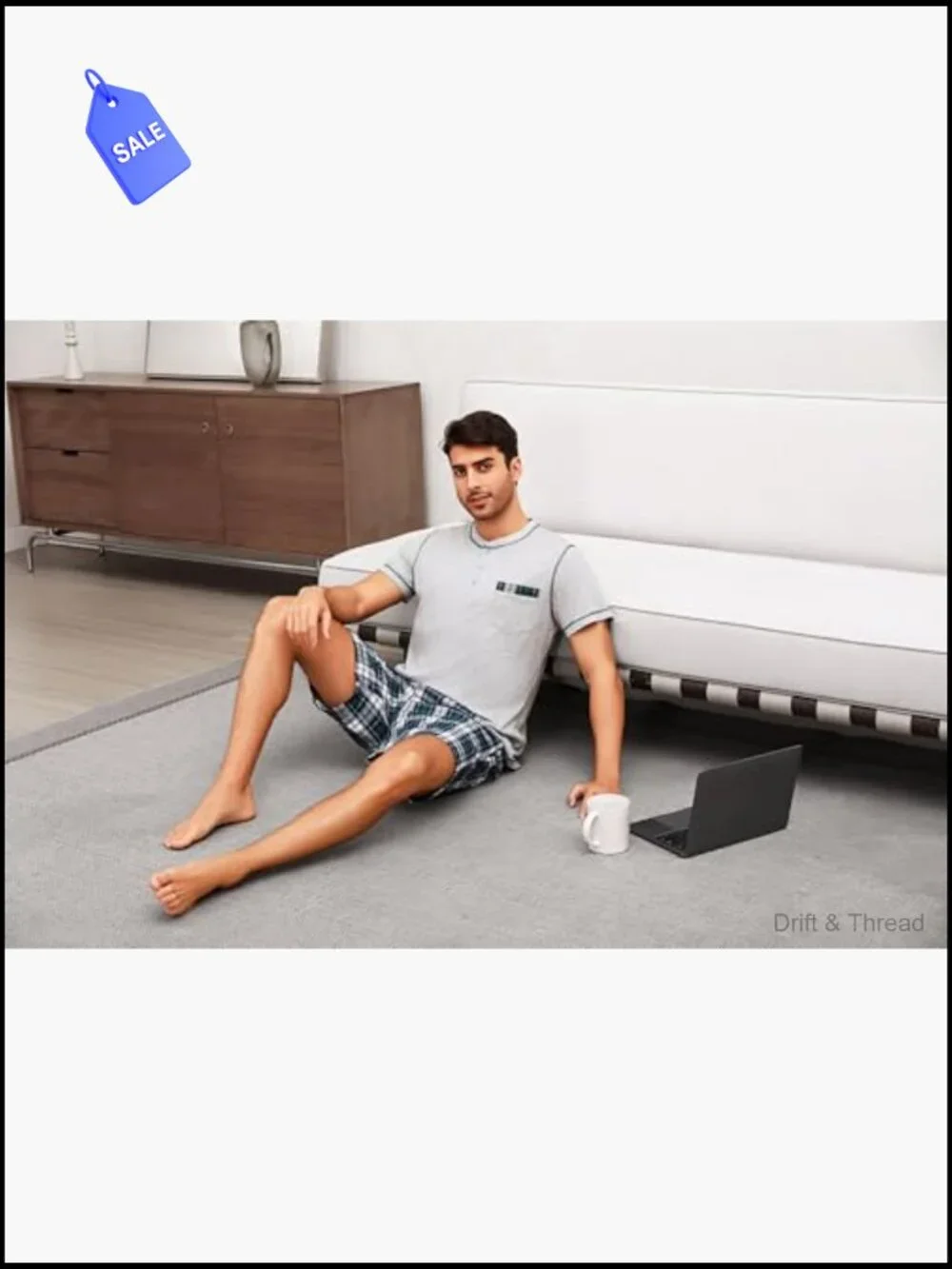 Men's Cotton Pajama Set 2-Piece Short Sleeve Sleepwear Lounge Shorts